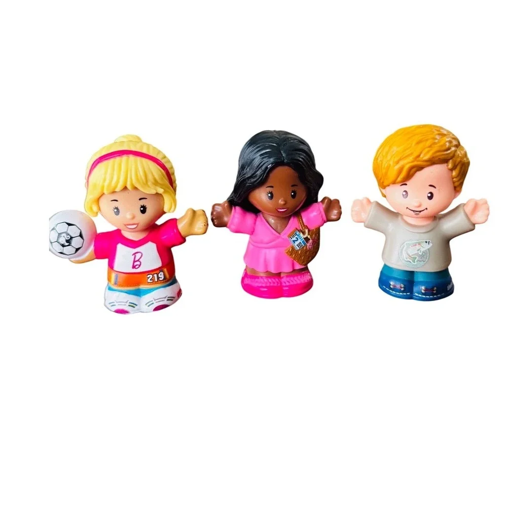 Fisher Price Little People Barbie Soccer Player Girl Pink Dress Boy Fish 3pc Lot